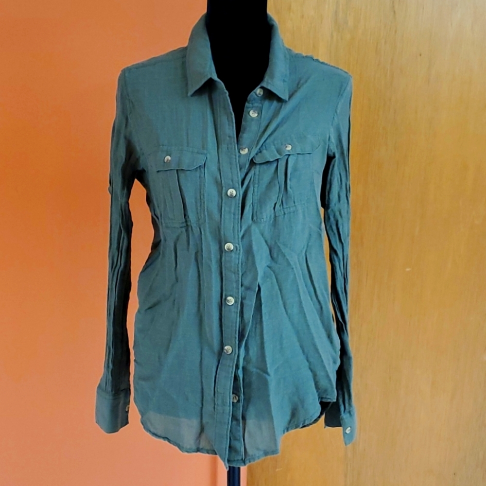 Green button down shirt